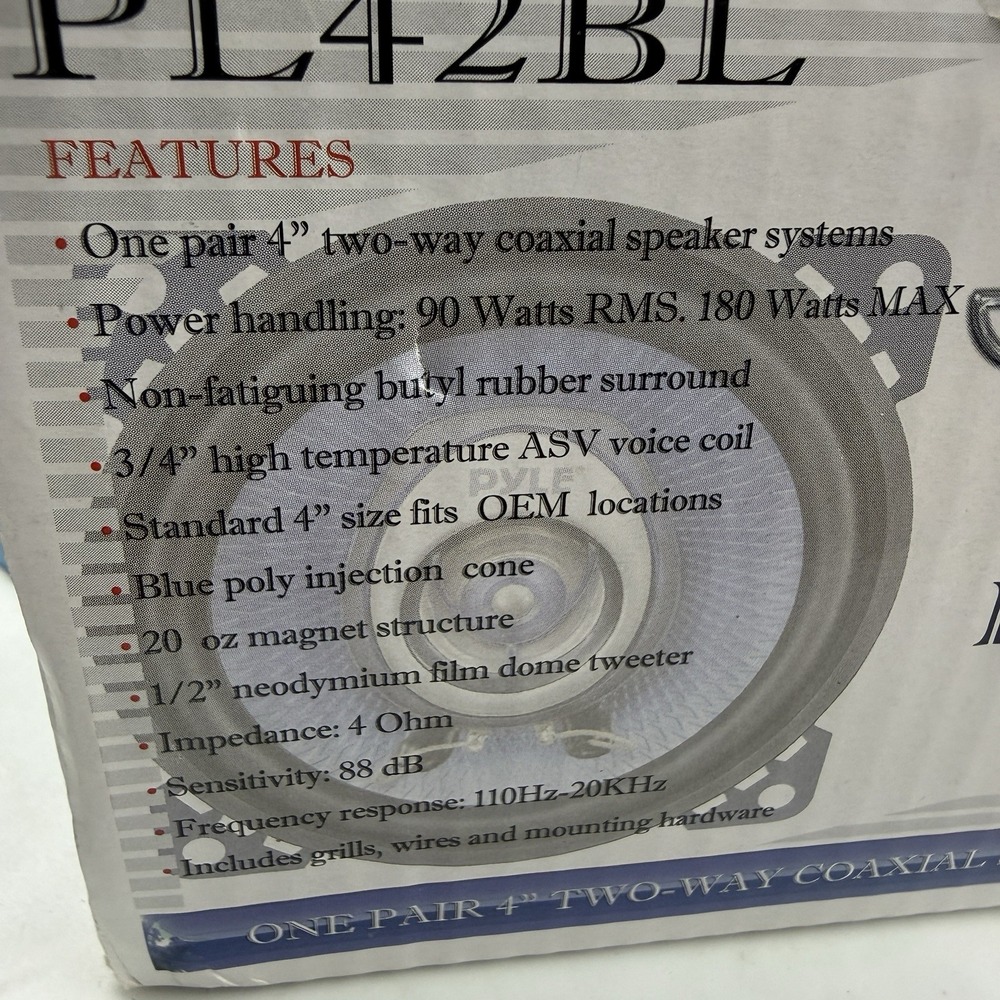 Pyle Audio Car Speakers PL42BL 4" 180 Watt 2 Way (pair) Blue Label New - Picture 12 of 12